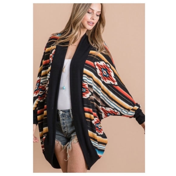 ❄️MULTICOLOR AZTEC PRINT OPEN CARDIGAN W/DOLMAN SLEEVES-NEW - Picture 7 of 8